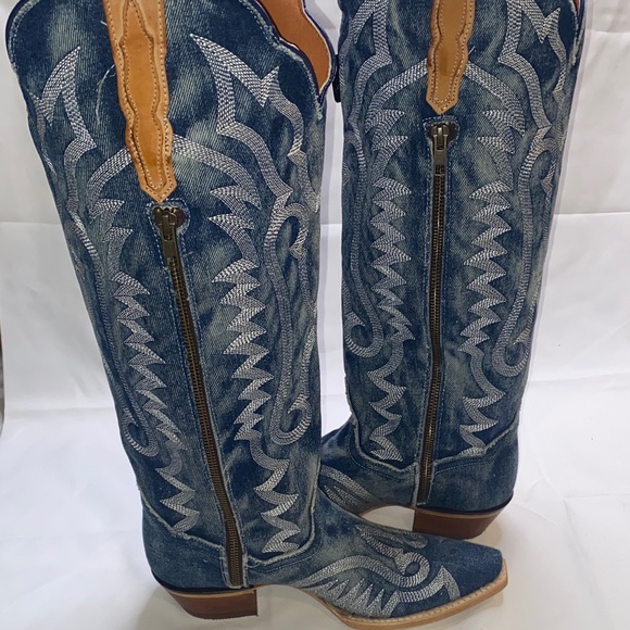 Dan Post Denim Darlin Stylish Blue Embroidered Leather Women western Boots - Picture 8 of 11